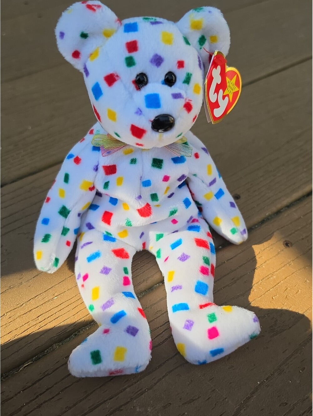 Ty 2K Beanie Baby White Bear Multicolor Confetti Retired Ages 3+ 3-11 Years